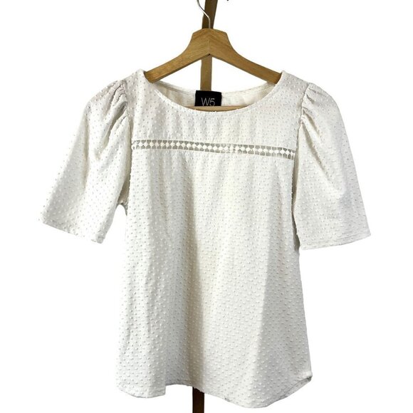 Anthropologie W5 Puff Sleeve Textured Top White EUC Sz Small / boho / - Picture 1 of 8